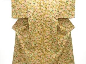 未使用品　花唐草模様手織り紬着物